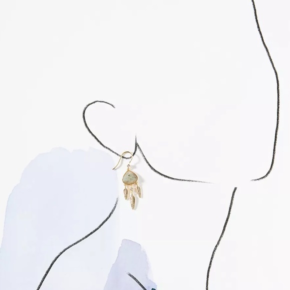 🆕 Anthropologie Leaf Chandelier Drop Earrings in Slate-Gold - Picture 5 of 12